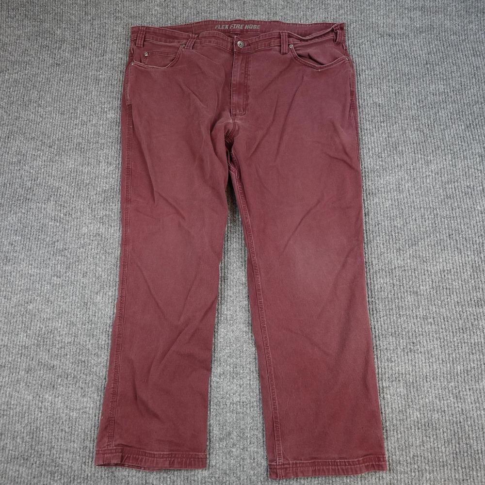 Duluth Trading Flex Fire Hose Pants Mens 44x30 Red Canvas Workwear Relaxed Fit